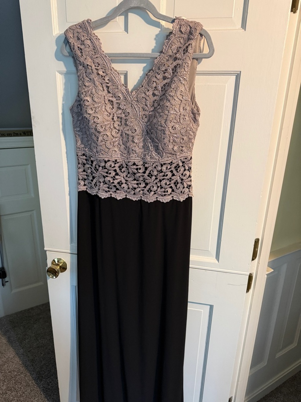 Coldwater Creek Taupe Lace Bodice Black Maxi Dress